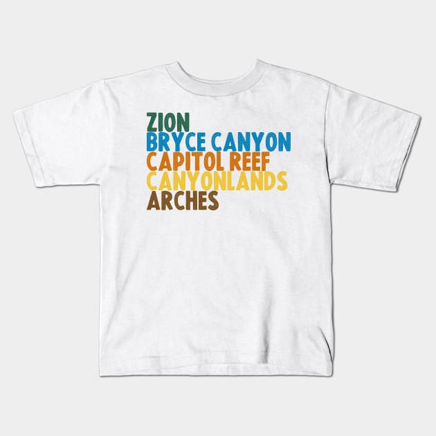 Utah Big 5 National Parks Kids T-Shirt by zsonn